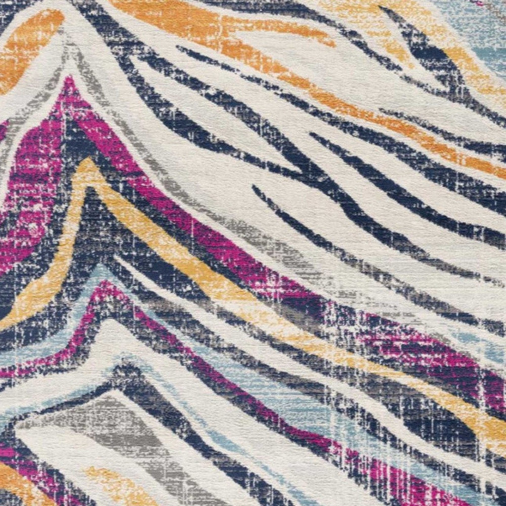 HomeRoots 2' x 20' Blue and Gold Zebra Pattern Runner Rug
