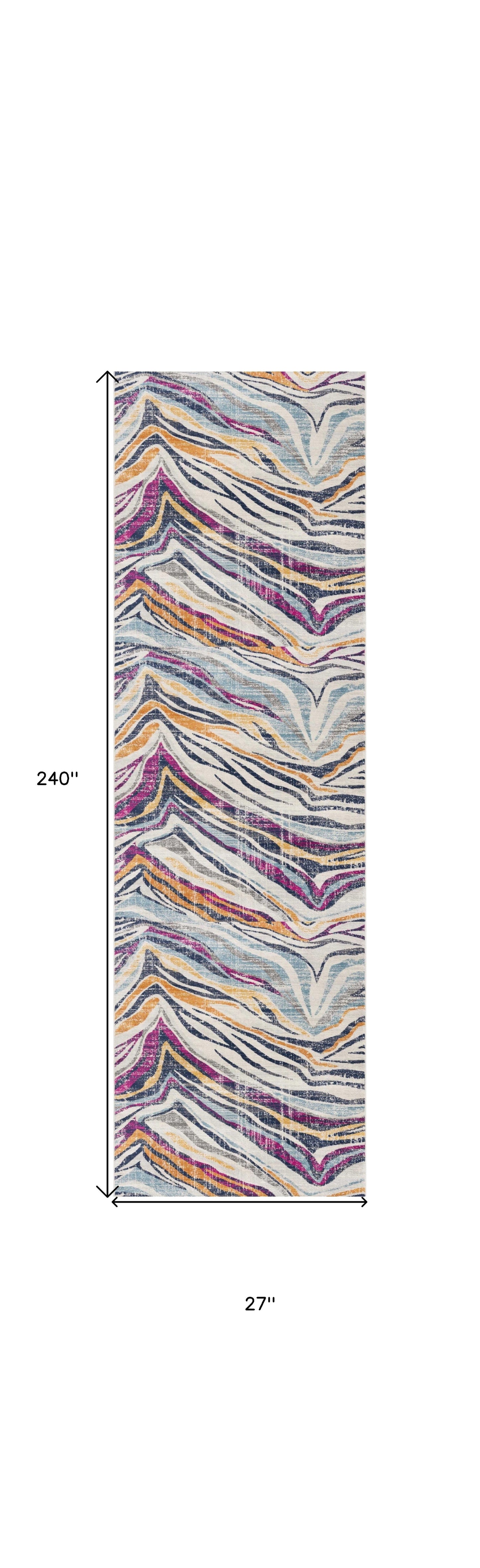 HomeRoots 2' x 20' Blue and Gold Zebra Pattern Runner Rug