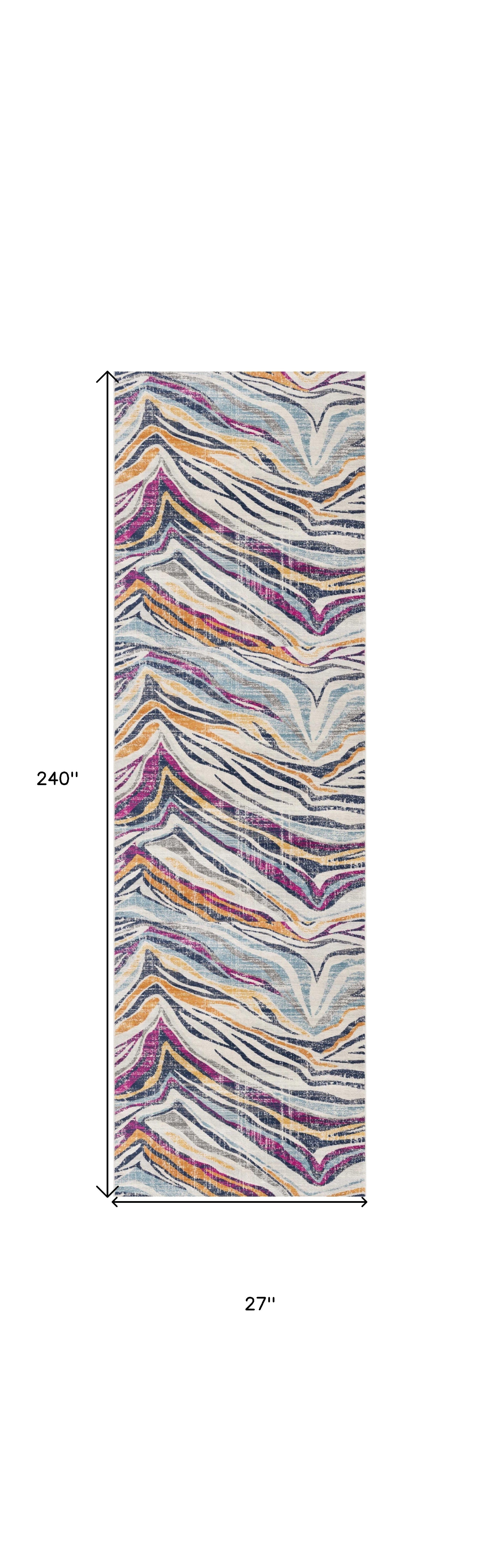 HomeRoots 2' x 20' Blue and Gold Zebra Pattern Runner Rug