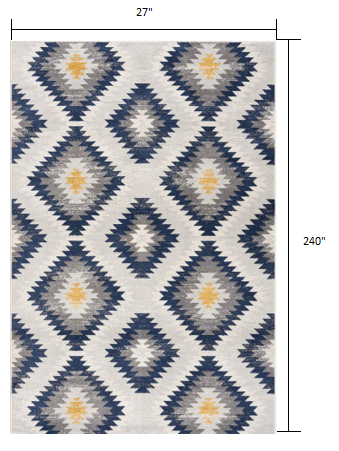 HomeRoots 2' x 20' Blue and Gray Kilim Pattern Runner Rug