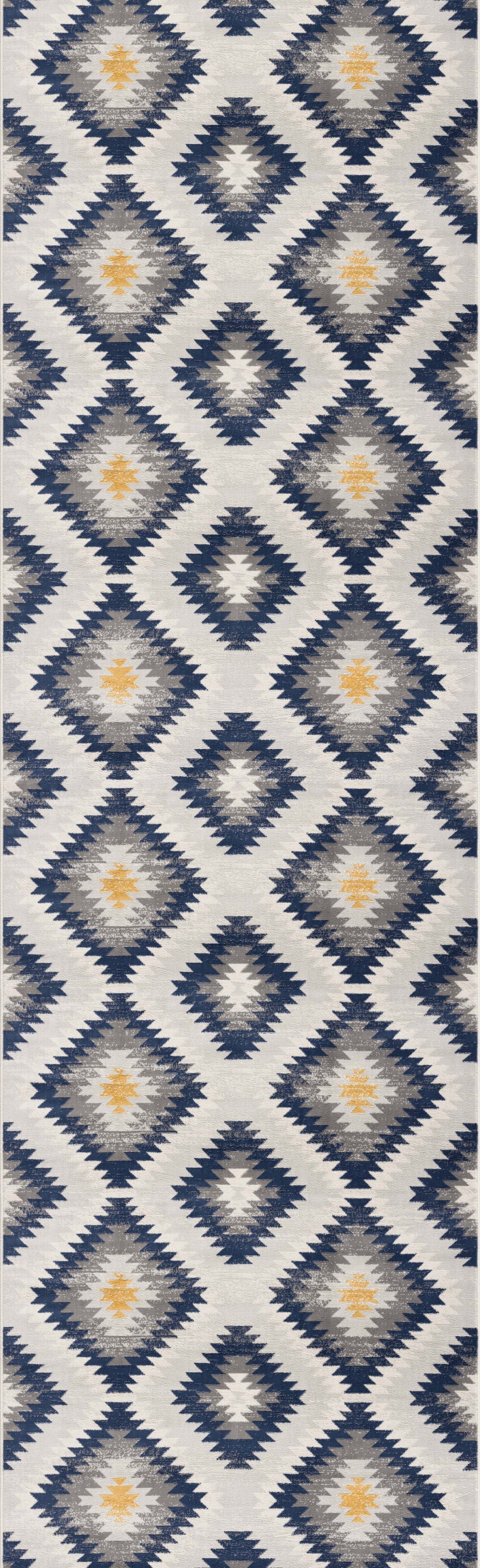HomeRoots 2' x 20' Blue and Gray Kilim Pattern Runner Rug