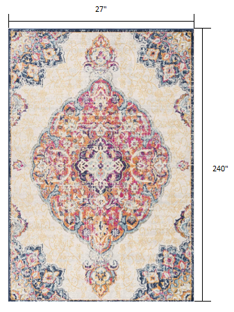 HomeRoots 2' x 20' Cream Decorative Medallion Runner Rug
