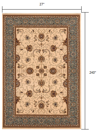 HomeRoots 2' x 20' Cream and Blue Traditional Runner Rug