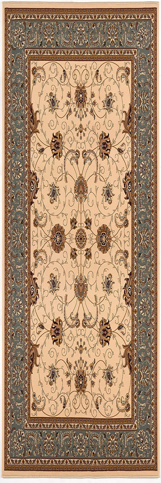 HomeRoots 2' x 20' Cream and Blue Traditional Runner Rug