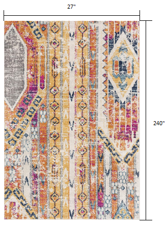 HomeRoots 2' x 20' Gold and Ivory Distressed Tribal Runner Rug
