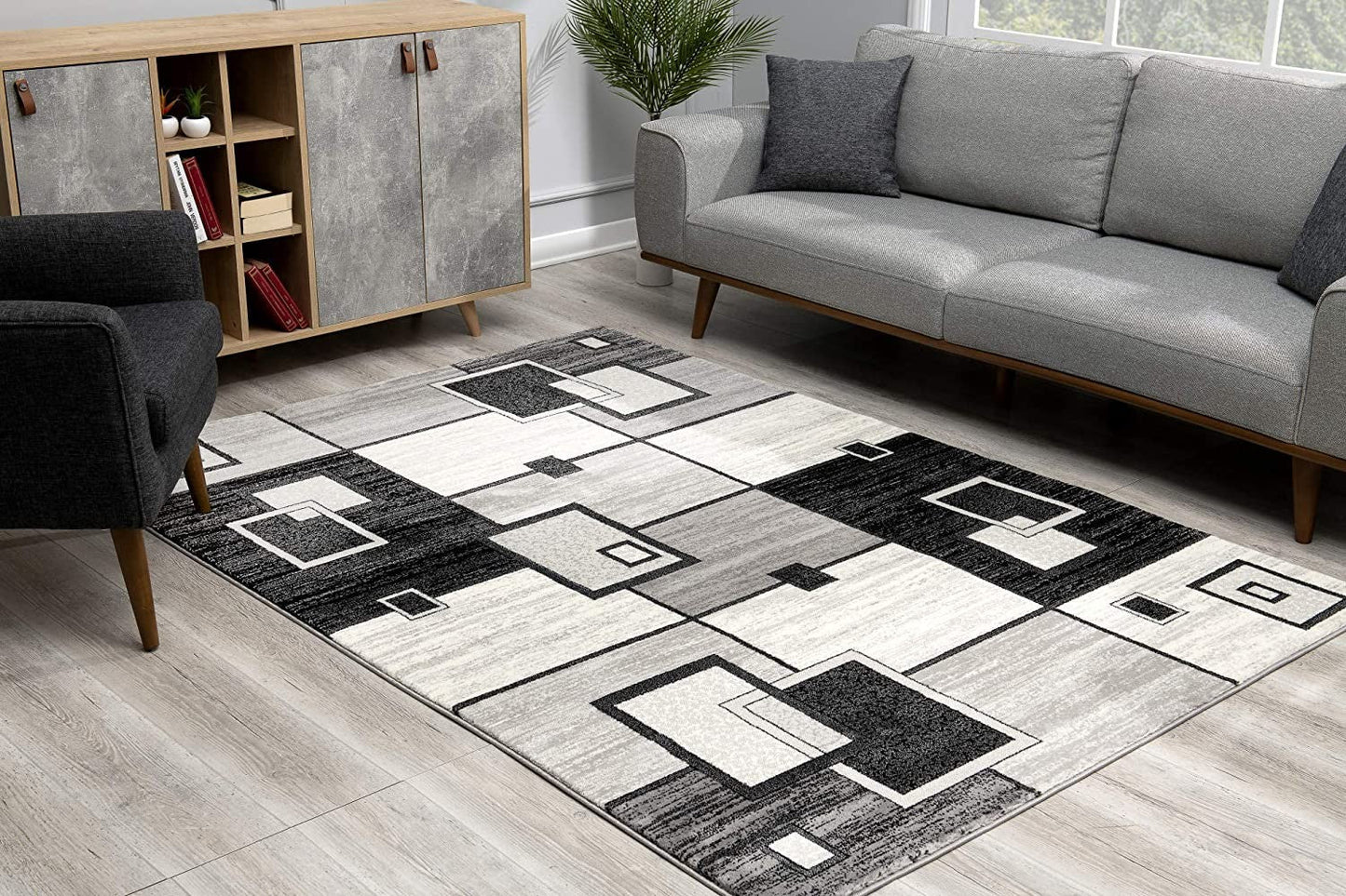 HomeRoots 2' x 20' Gray Asymmetric Blocks Runner Rug