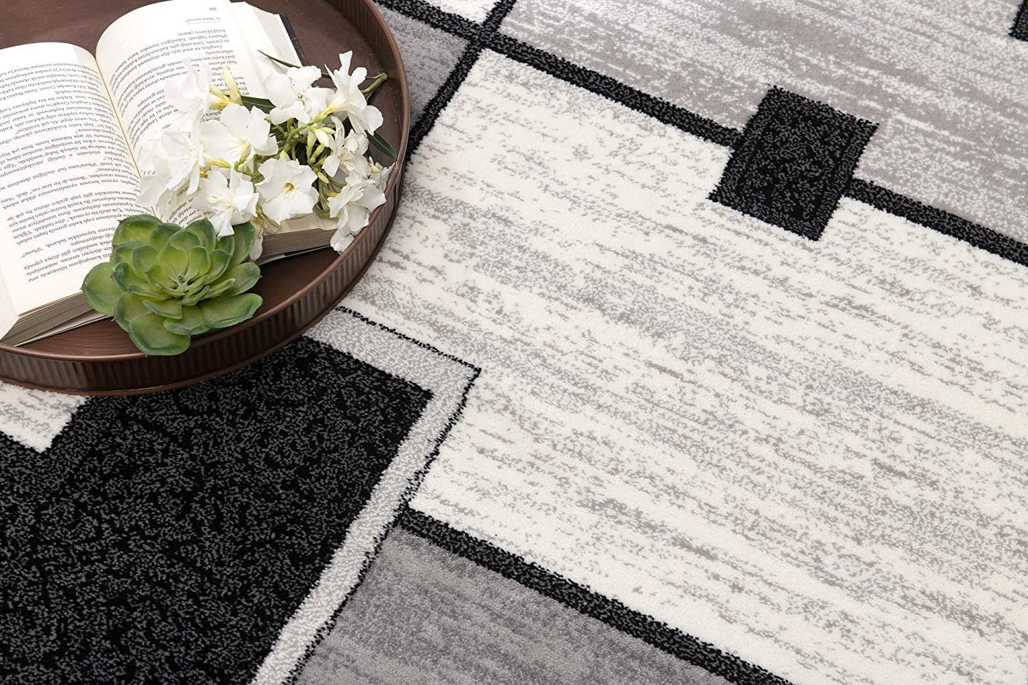 HomeRoots 2' x 20' Gray Asymmetric Blocks Runner Rug