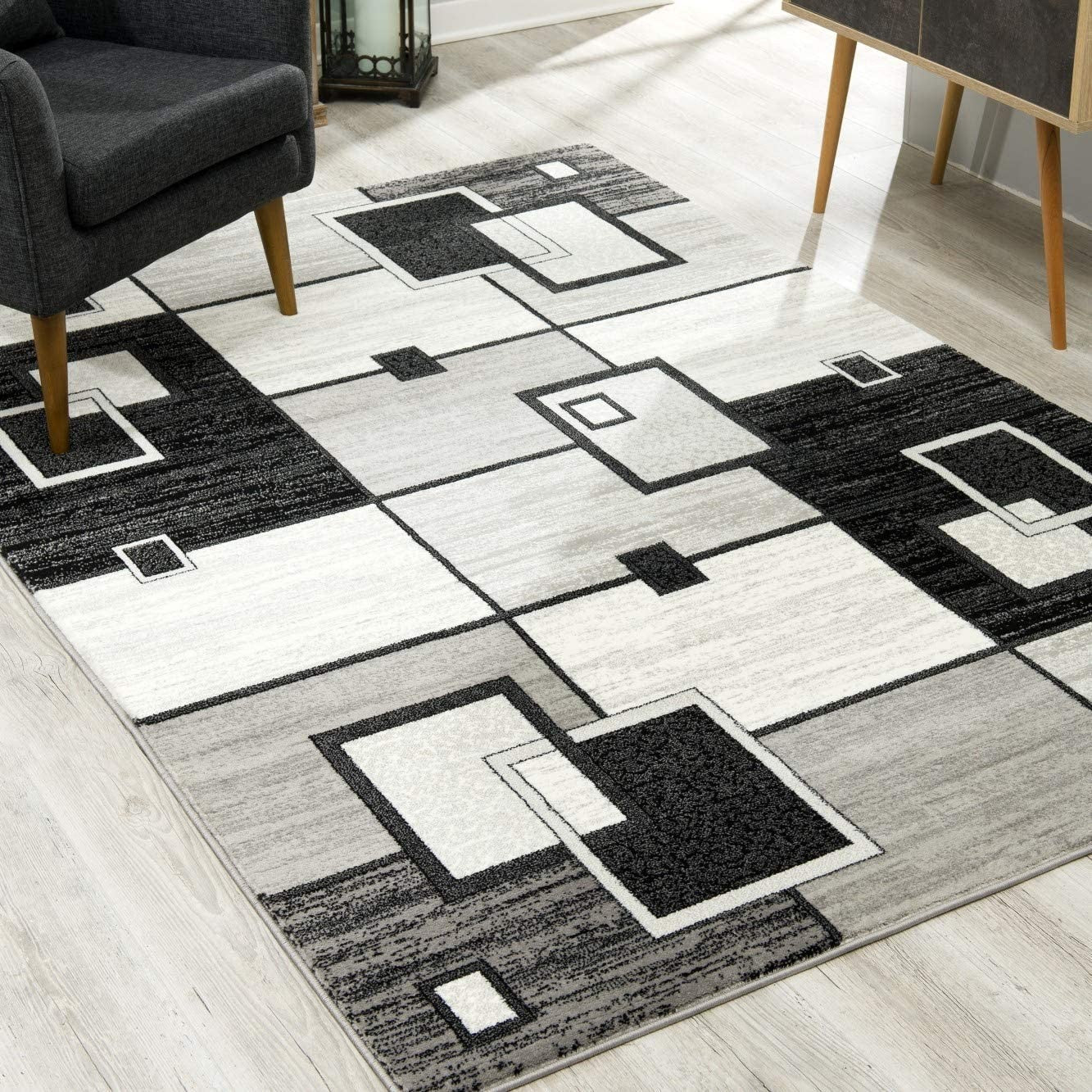 HomeRoots 2' x 20' Gray Asymmetric Blocks Runner Rug