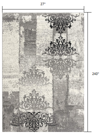 HomeRoots 2' x 20' Gray Faded Filigree Pattern Runner Rug