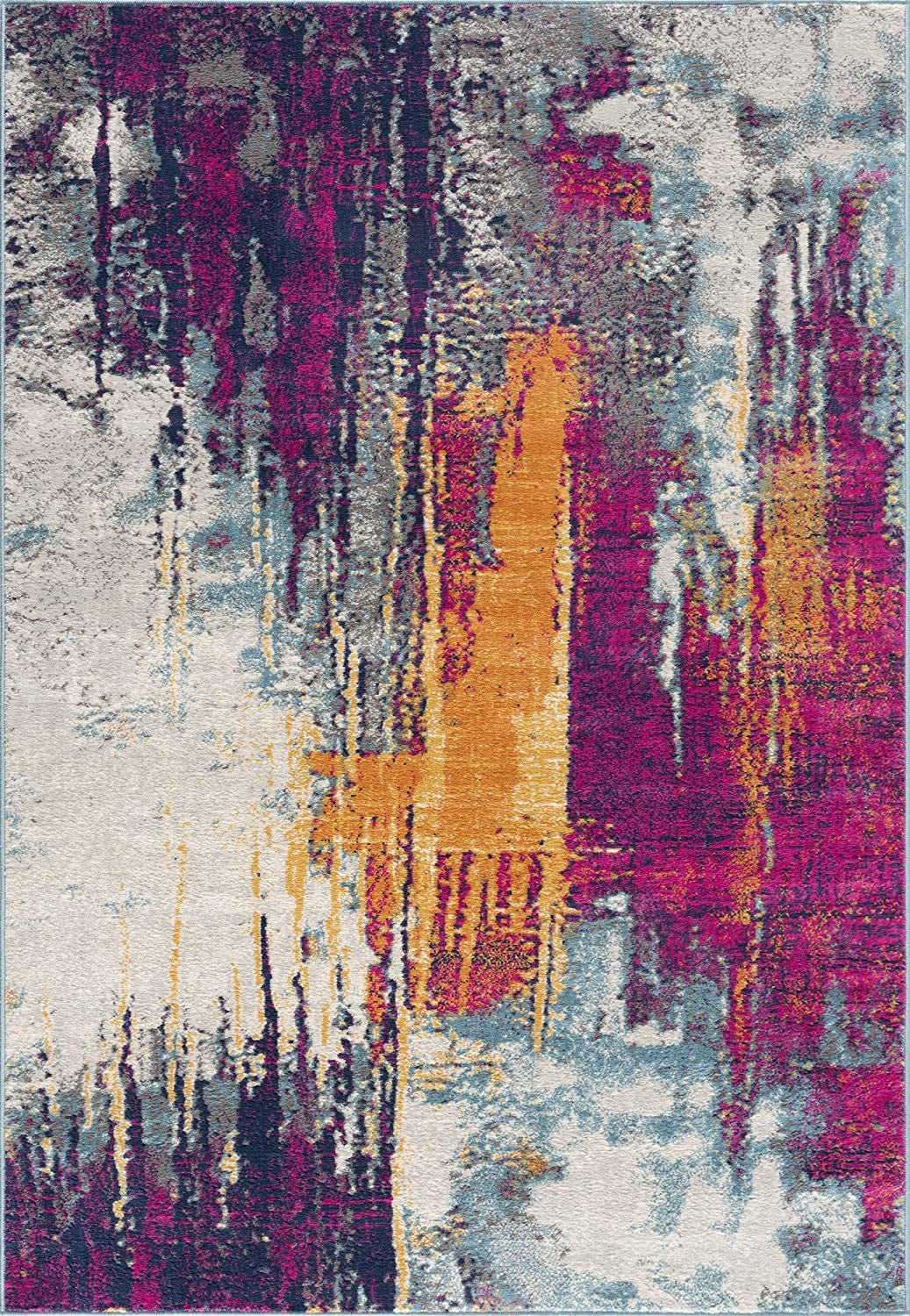 HomeRoots 2' x 20' Gray and Magenta Abstract Runner Rug