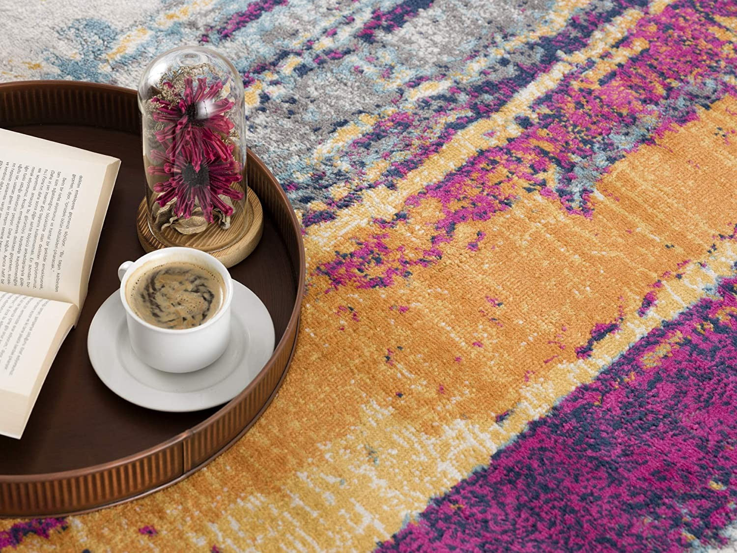 HomeRoots 2' x 20' Gray and Magenta Abstract Runner Rug