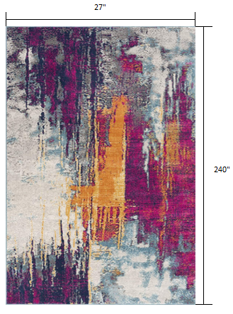 HomeRoots 2' x 20' Gray and Magenta Abstract Runner Rug