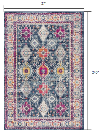 HomeRoots 2' x 20' Navy Traditional Decorative Runner Rug