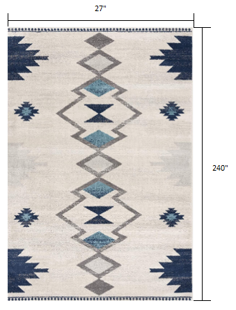 HomeRoots 2' x 20' Navy and Ivory Tribal Pattern Runner Rug