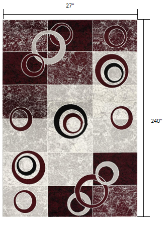 HomeRoots 2' x 20' Red and White Inverse Circles Runner Rug