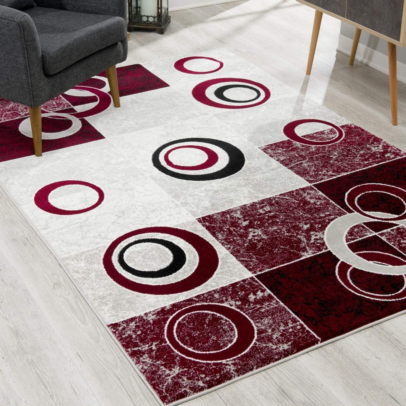 HomeRoots 2' x 20' Red and White Inverse Circles Runner Rug