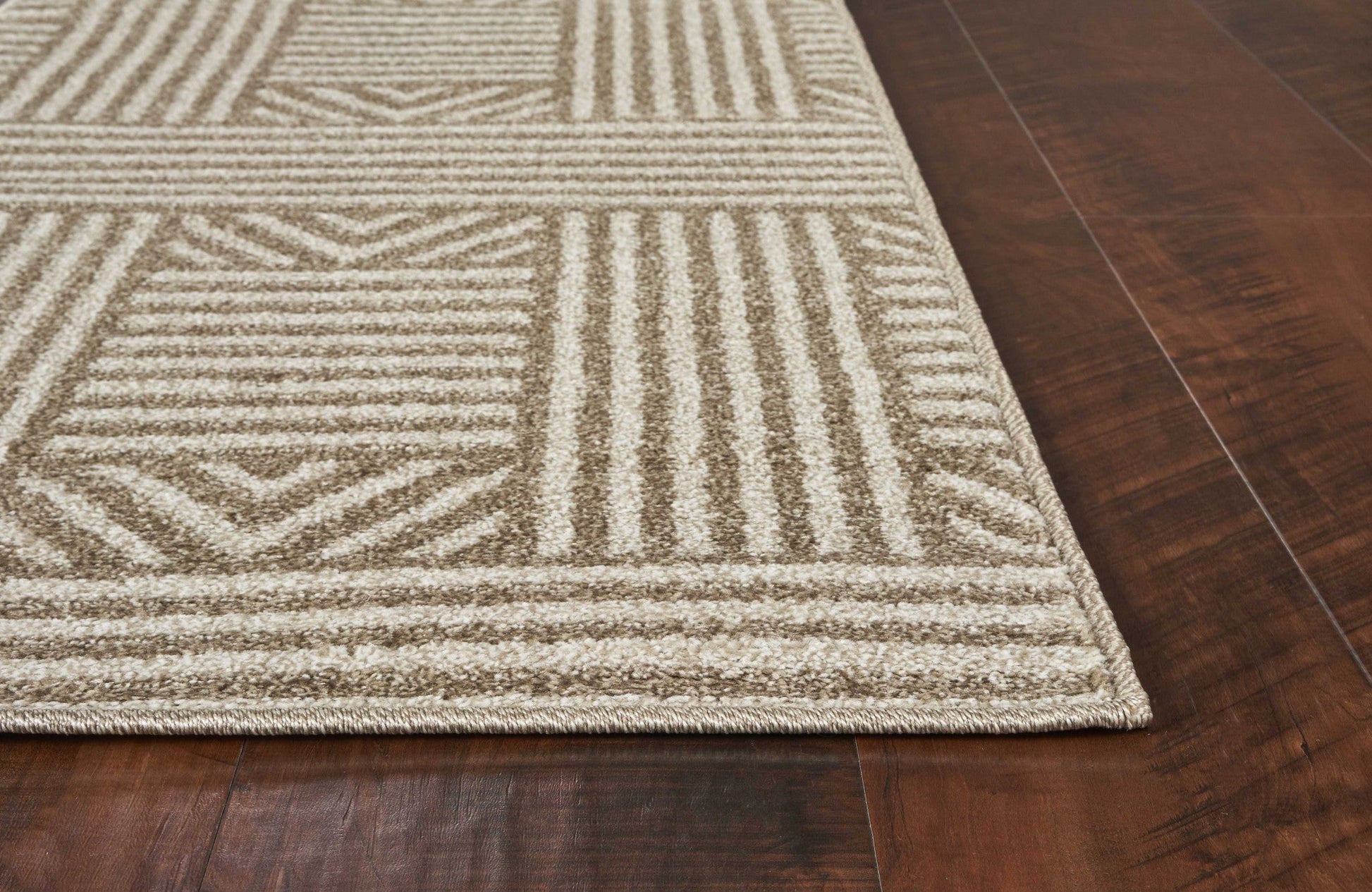 HomeRoots 2' x 3' Beige Geometric Lines UV Treated Accent Rug