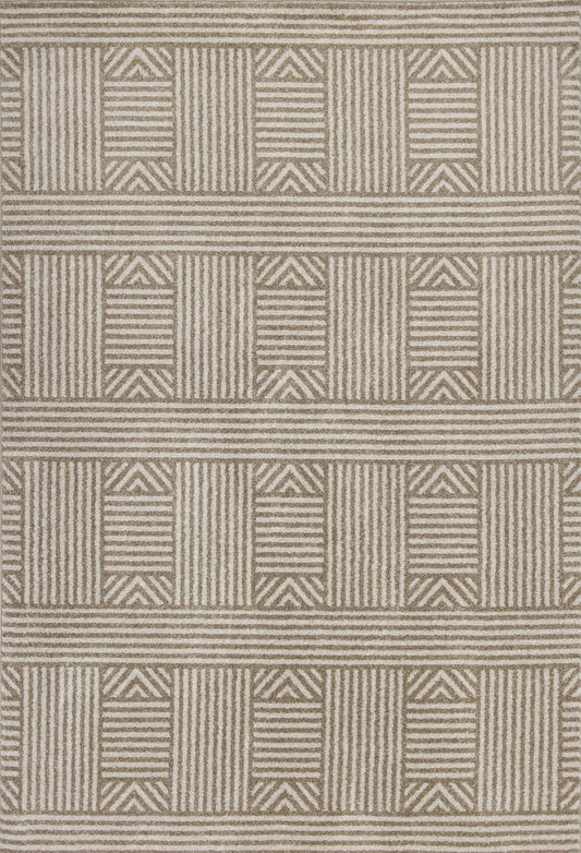 HomeRoots 2' x 3' Beige Geometric Lines UV Treated Accent Rug