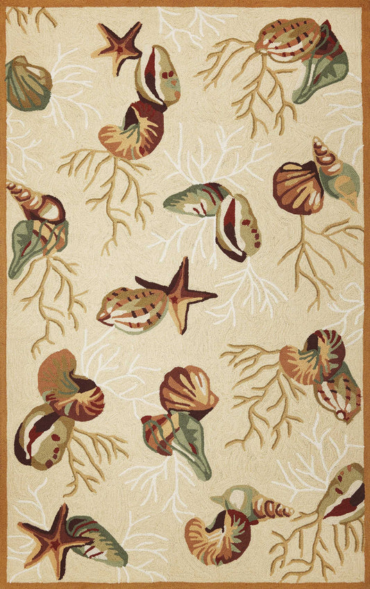 HomeRoots 2' x 3' Beige Hand Hooked Sea Shells Indoor Accent Rug