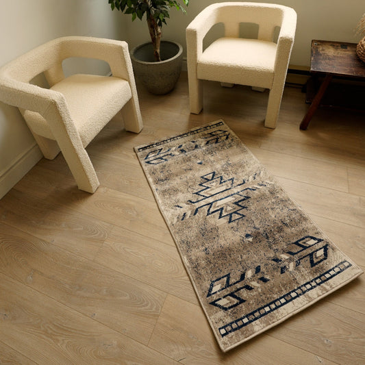 HomeRoots 2' x 3' Beige and Blue Boho Chic Scatter Rug