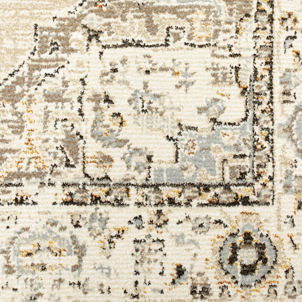 HomeRoots 2' x 3' Beige and Ivory Center Jewel Area Rug