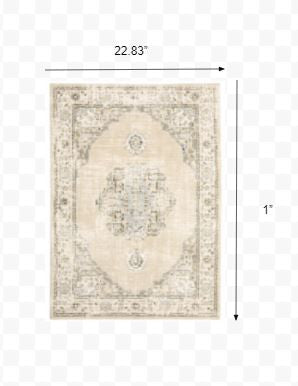 HomeRoots 2' x 3' Beige and Ivory Center Jewel Area Rug