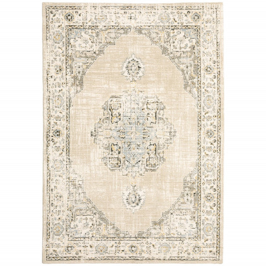 HomeRoots 2' x 3' Beige and Ivory Center Jewel Area Rug