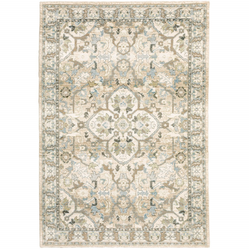 HomeRoots 2' x 3' Beige and Ivory Medallion Area Rug