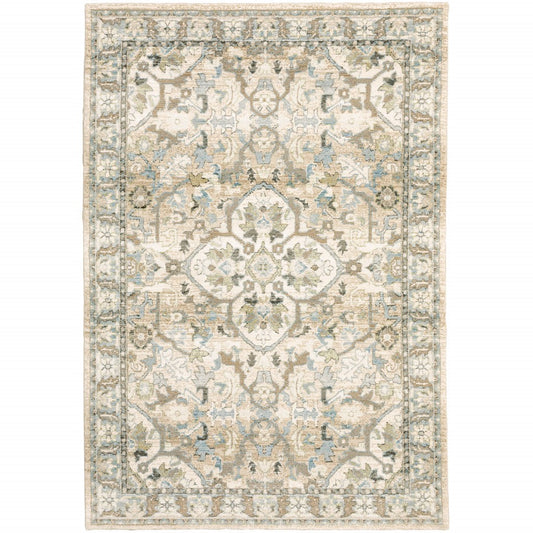 HomeRoots 2' x 3' Beige and Ivory Medallion Area Rug