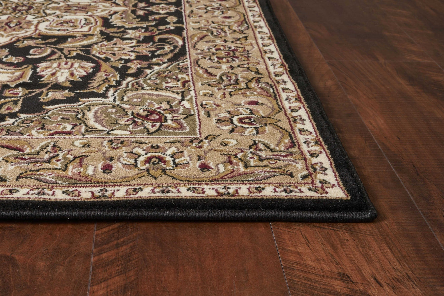 HomeRoots 2' x 3' Black Beige Machine Woven Floral Medallion Indoor Accent Rug