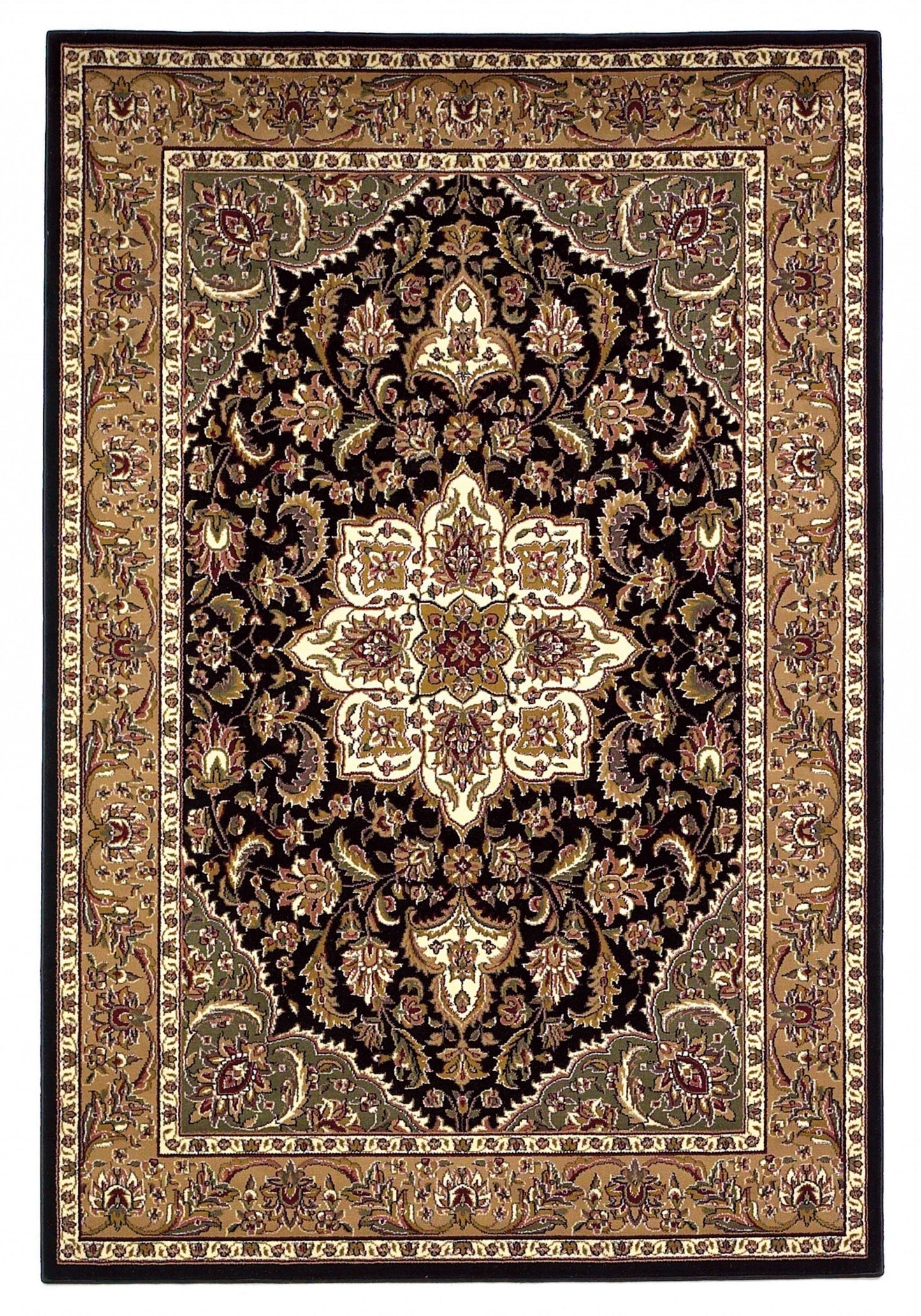 HomeRoots 2' x 3' Black Beige Machine Woven Floral Medallion Indoor Accent Rug