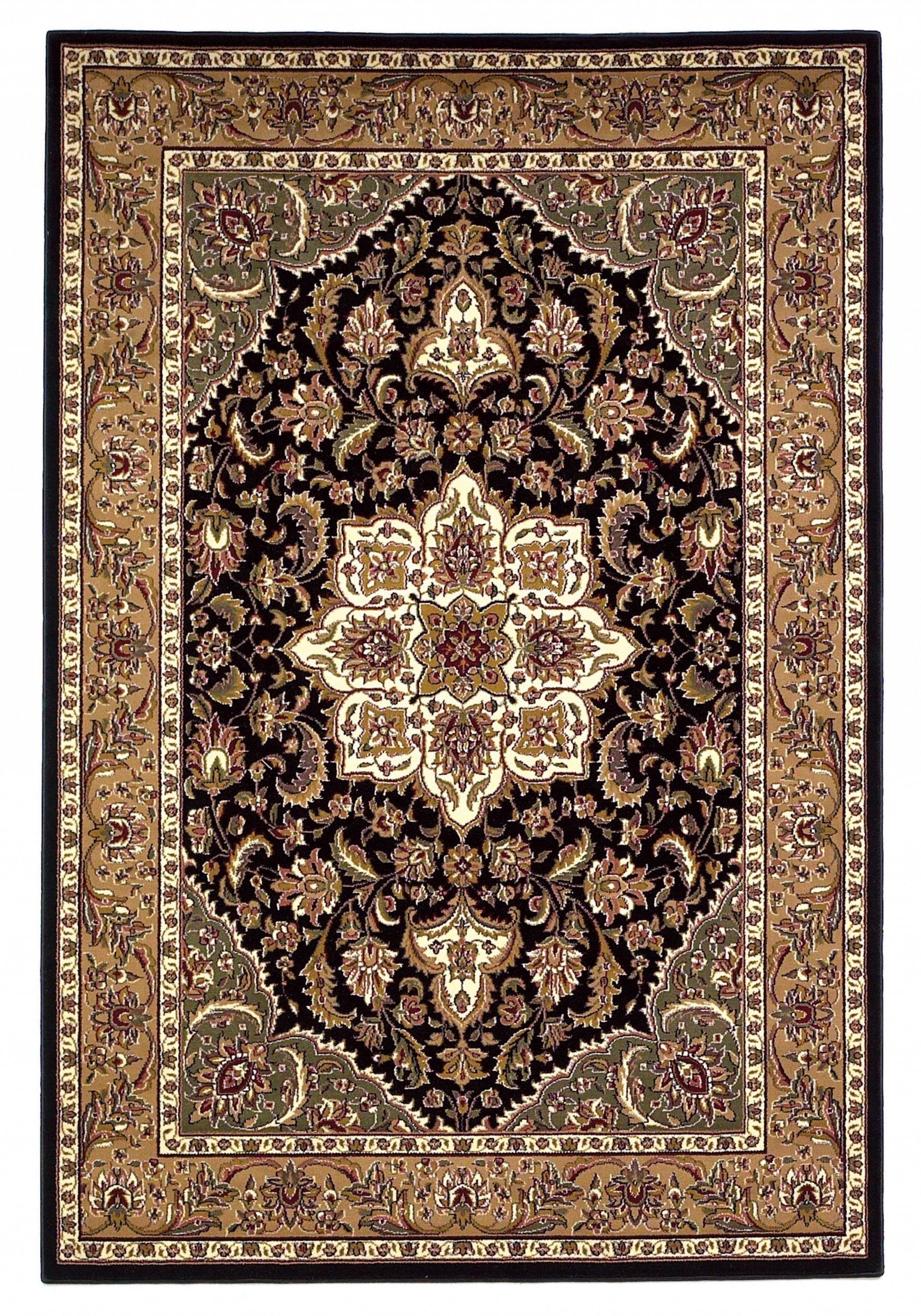 HomeRoots 2' x 3' Black Beige Machine Woven Floral Medallion Indoor Accent Rug