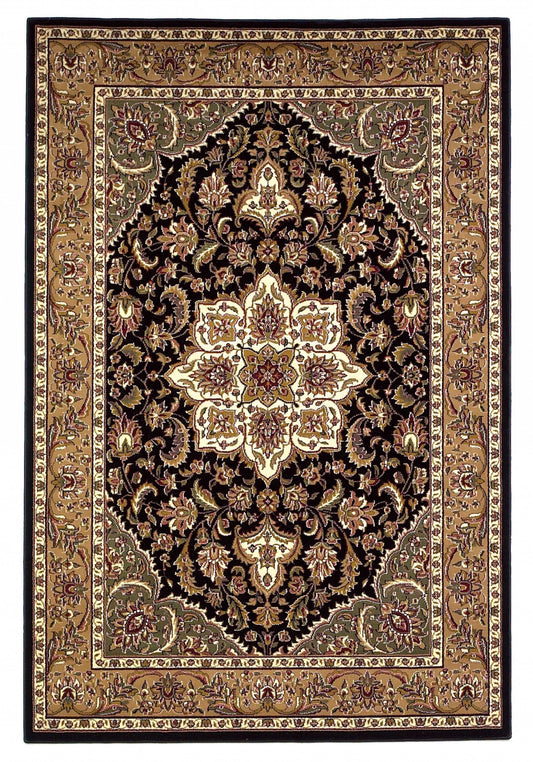 HomeRoots 2' x 3' Black Beige Machine Woven Floral Medallion Indoor Accent Rug