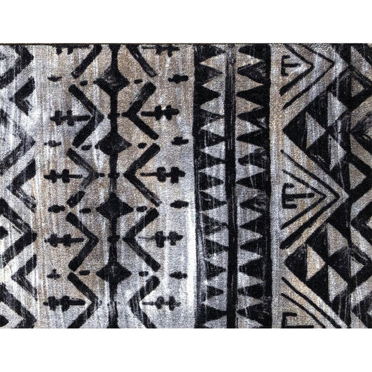 HomeRoots 2' x 3' Black and Gray Aztec Washable Floor Mat