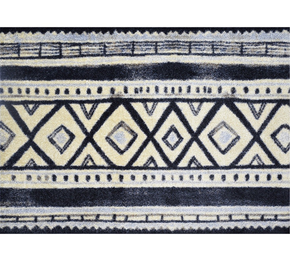 HomeRoots 2' x 3' Black and Gray Modern Tribal Washable Floor Mat