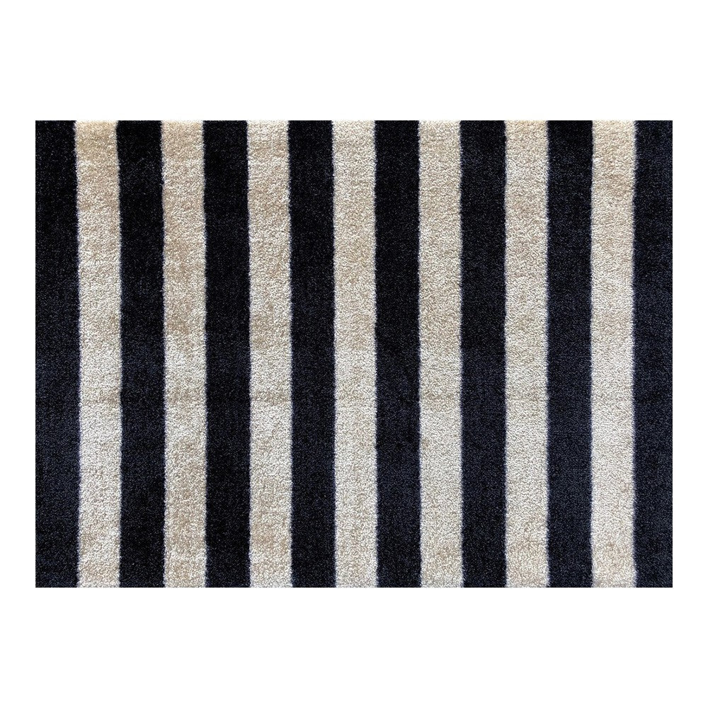 HomeRoots 2' x 3' Black and Tan Wide Stripe Washable Floor Mat