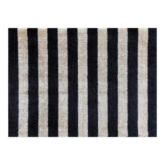 HomeRoots 2' x 3' Black and Tan Wide Stripe Washable Floor Mat
