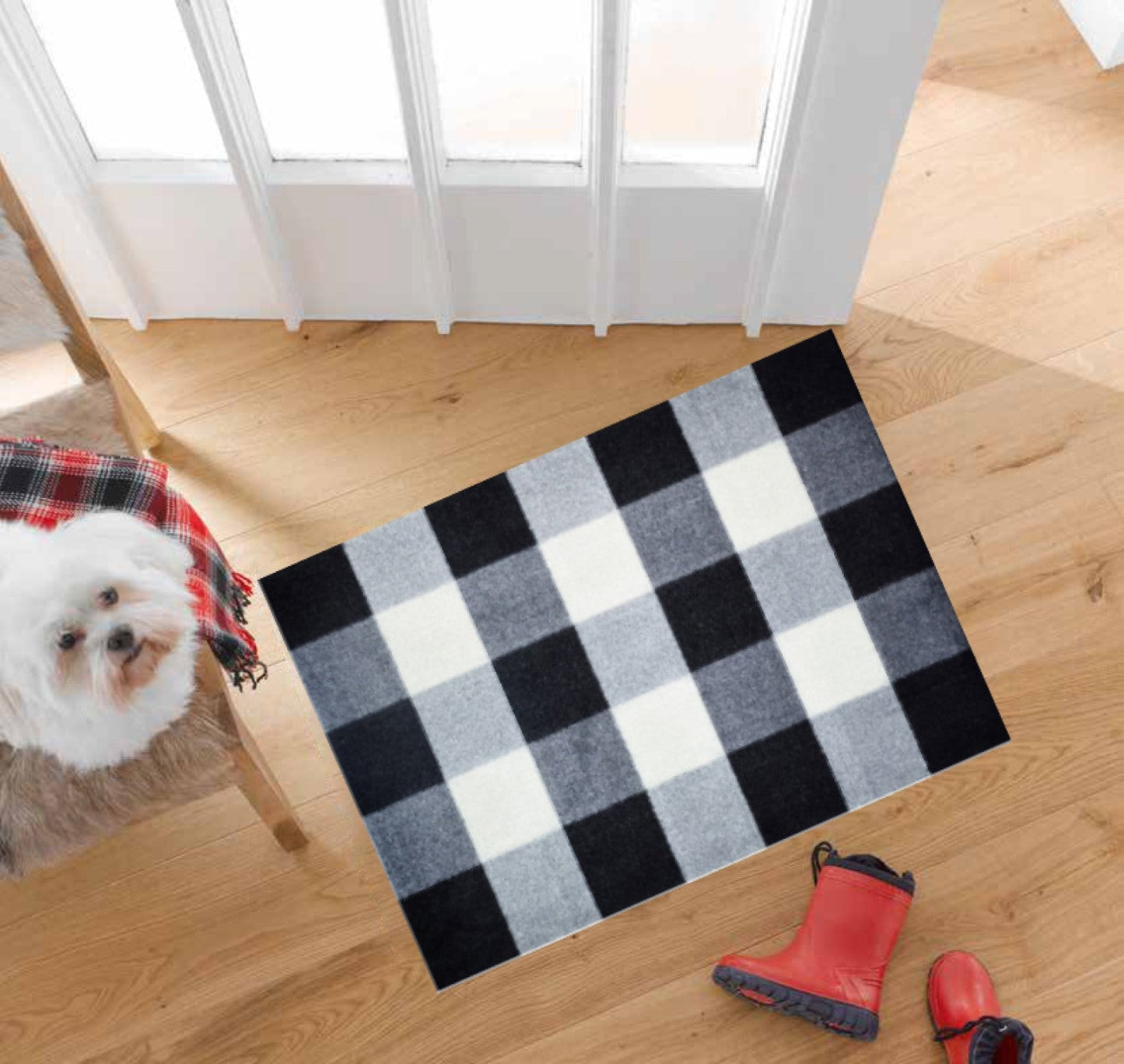 HomeRoots 2' x 3' Black and White Buffalo Check Washable Floor Mat