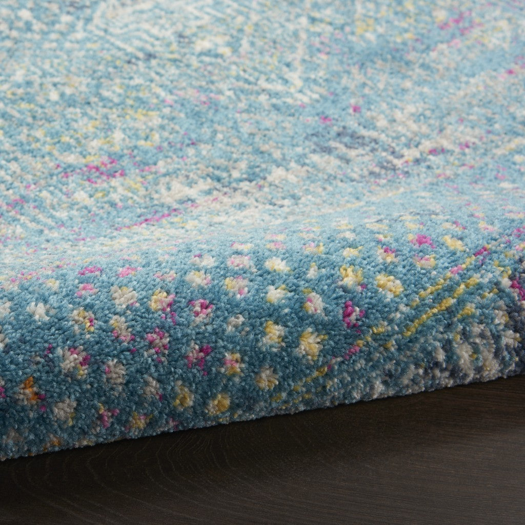 HomeRoots 2' x 3' Blue Distressed Medallion Scatter Rug