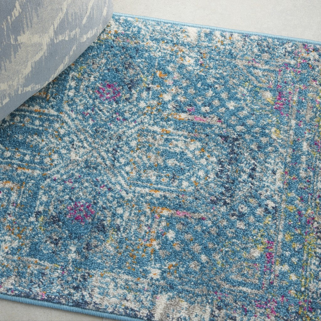 HomeRoots 2' x 3' Blue Distressed Medallion Scatter Rug
