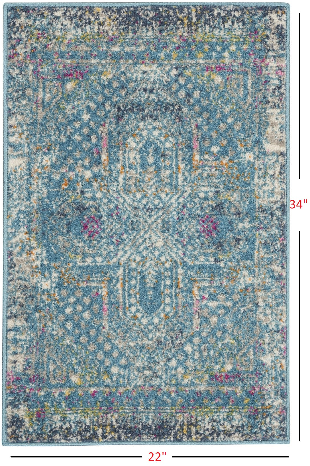 HomeRoots 2' x 3' Blue Distressed Medallion Scatter Rug