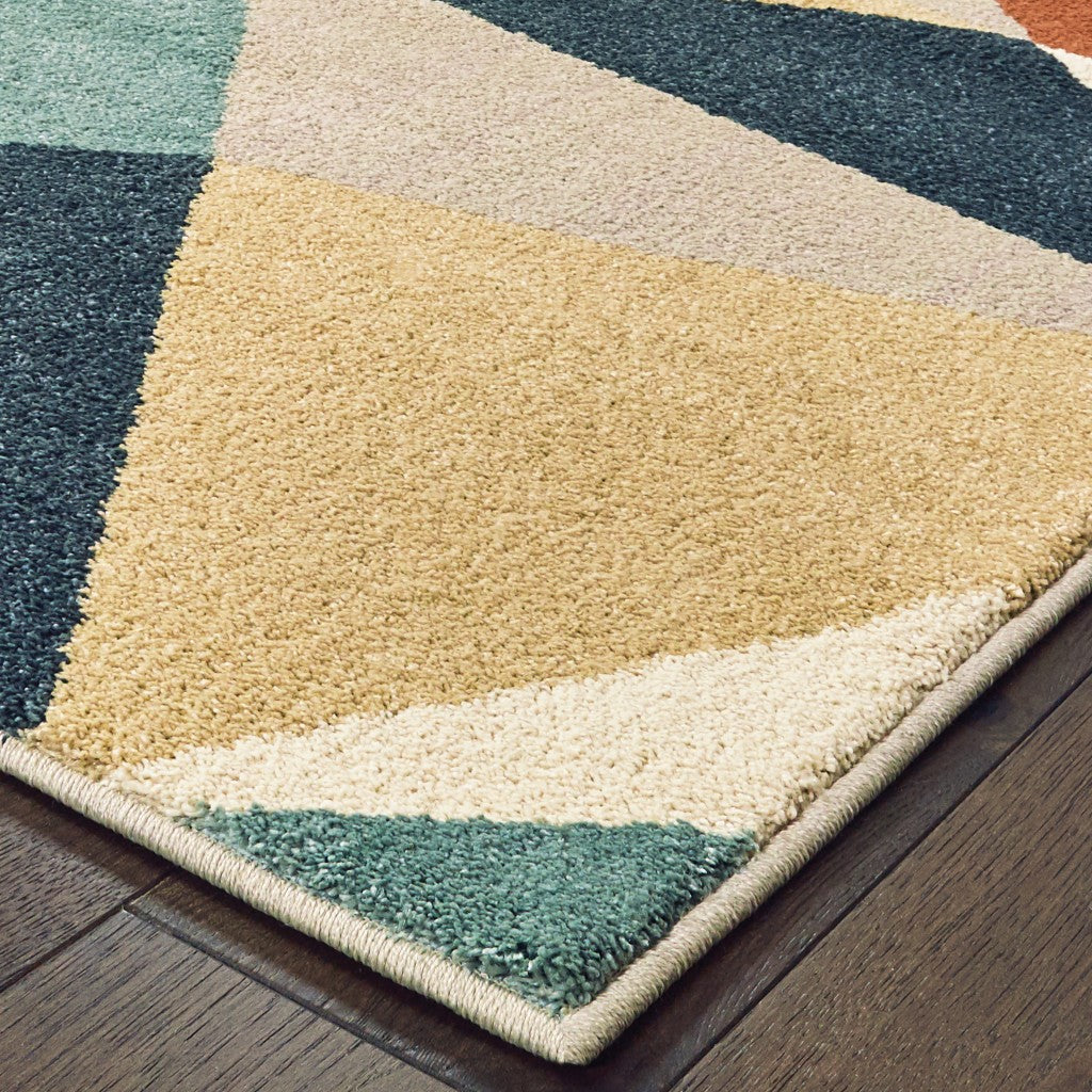 HomeRoots 2' x 3' Blue Green Beige Retro Wedge Indoor Area Rug