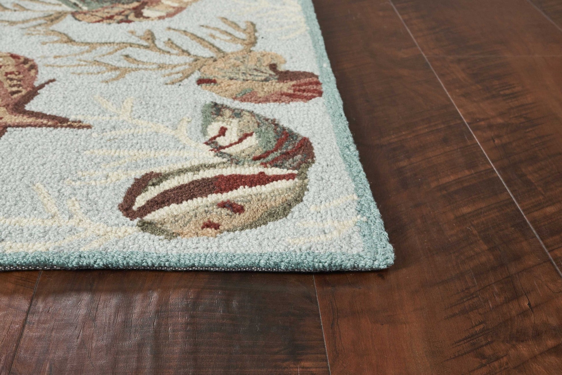 HomeRoots 2' x 3' Blue Hand Hooked Sea Shells Indoor Accent Rug
