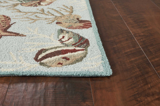 HomeRoots 2' x 3' Blue Hand Hooked Sea Shells Indoor Accent Rug