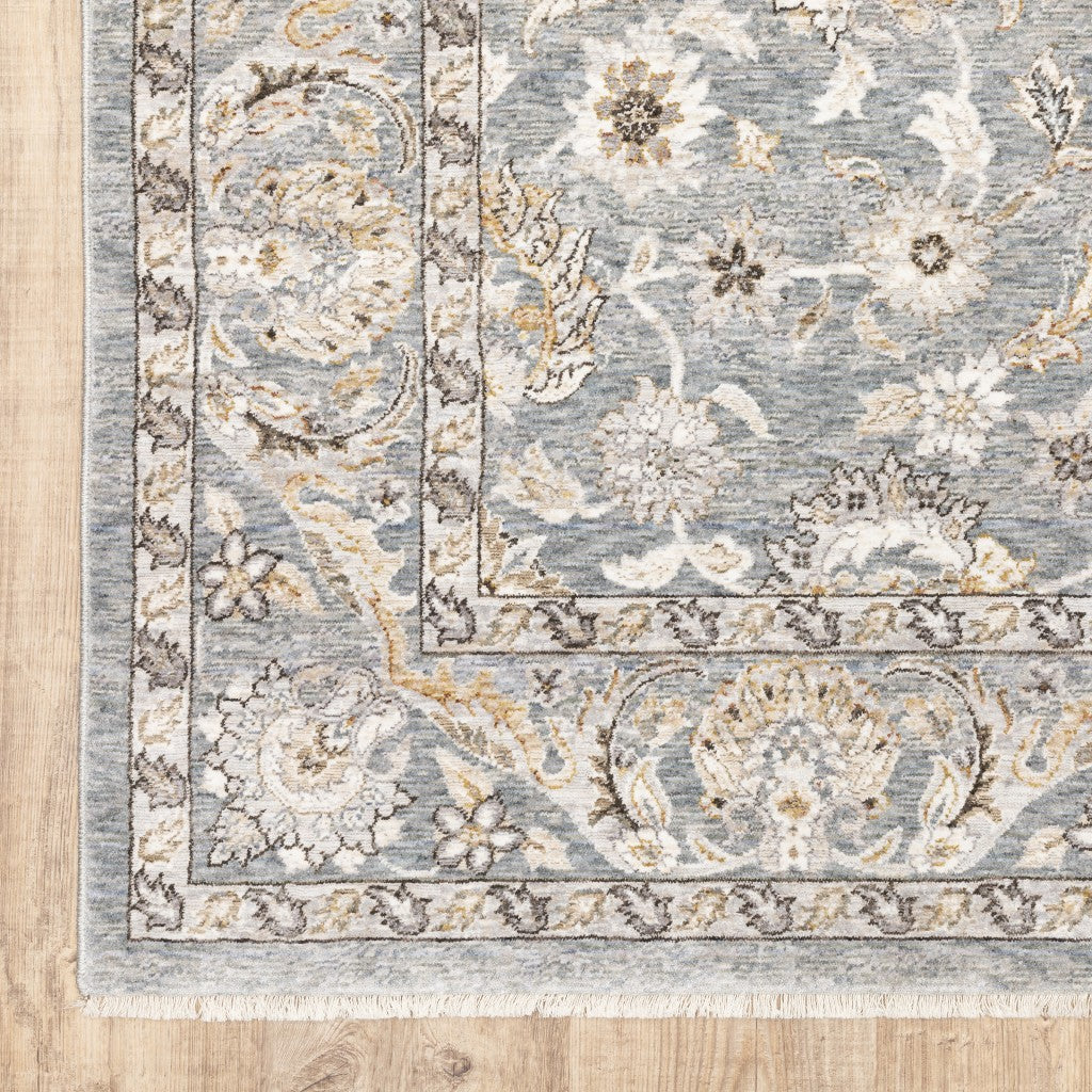HomeRoots 2' x 3' Blue Ivory Machine Woven Floral Oriental Indoor Area Rug