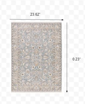 HomeRoots 2' x 3' Blue Ivory Machine Woven Floral Oriental Indoor Area Rug