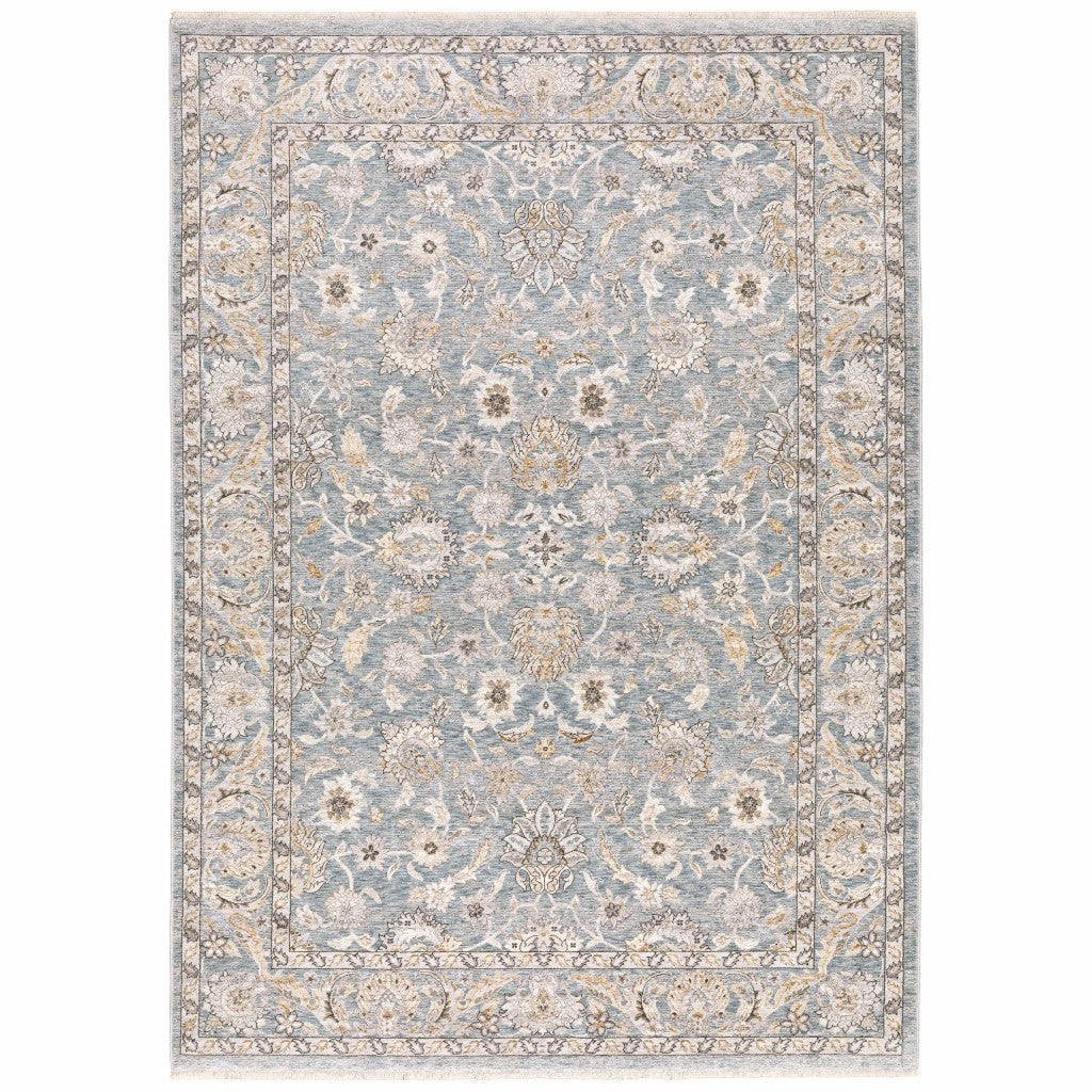 HomeRoots 2' x 3' Blue Ivory Machine Woven Floral Oriental Indoor Area Rug