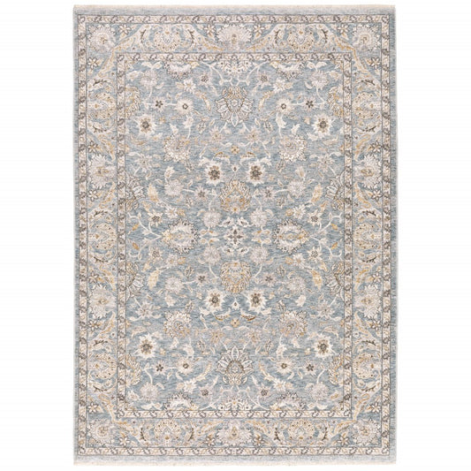 HomeRoots 2' x 3' Blue Ivory Machine Woven Floral Oriental Indoor Area Rug