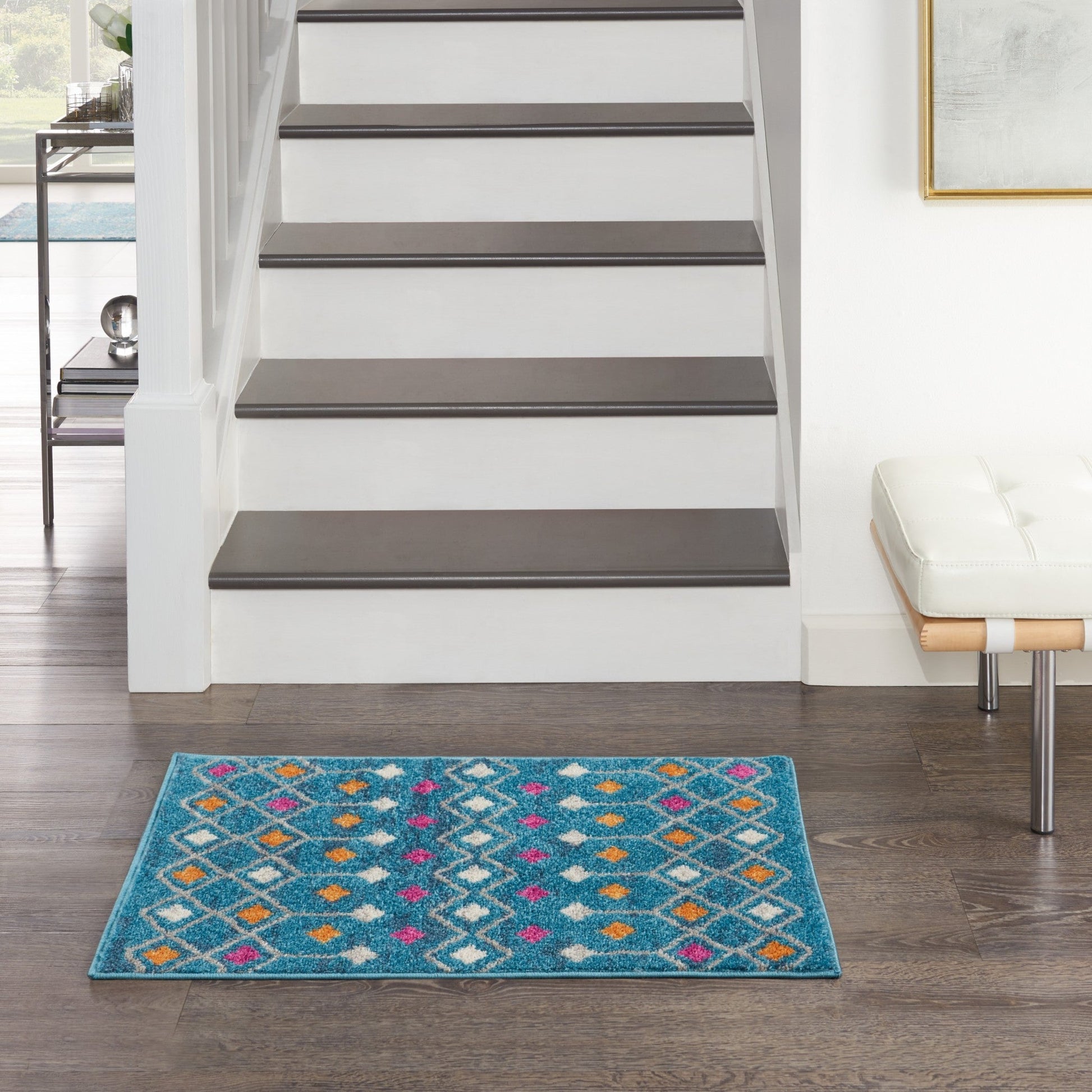 HomeRoots 2' x 3' Blue Jewels Geometric Scatter Rug