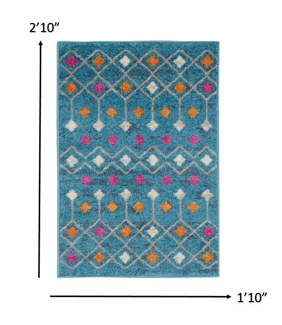 HomeRoots 2' x 3' Blue Jewels Geometric Scatter Rug